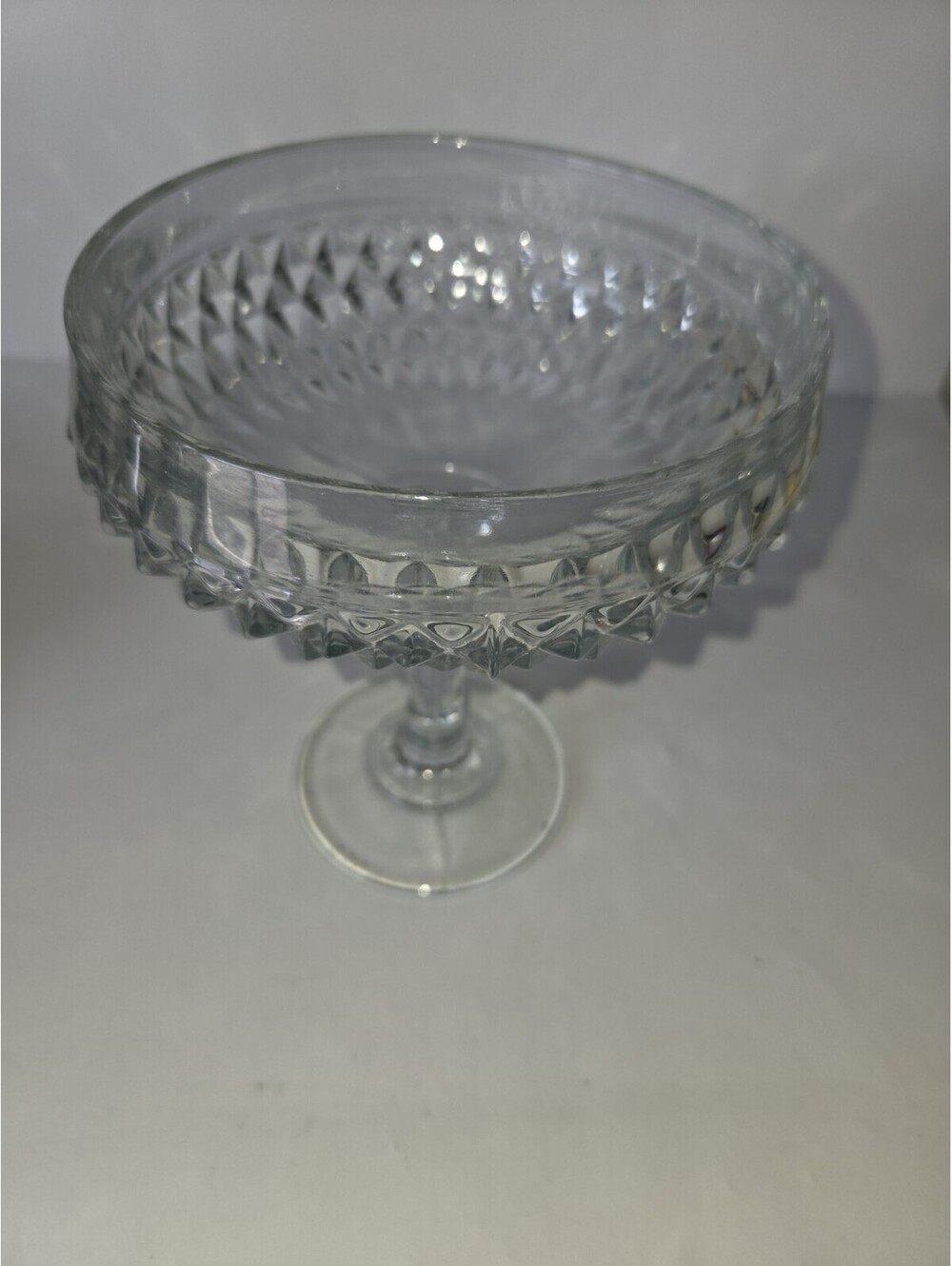 **Vintage* Glass Diamond Point Clear 7" Pedestal Compote Bowl Candy Dish SA4